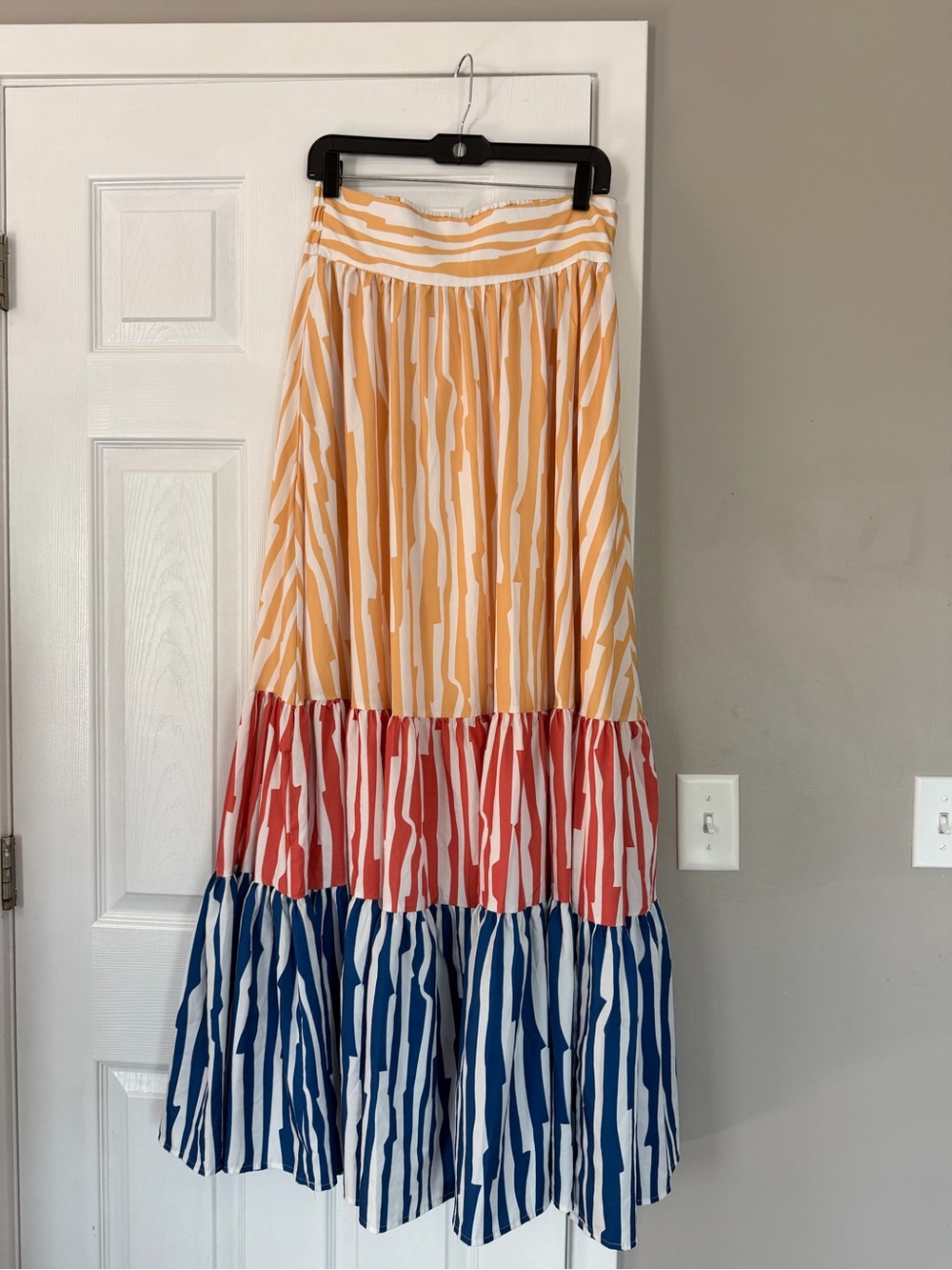 TOV Los Angeles Multicolor Tiered Stripe Maxi Skirt Vacation Resortwear